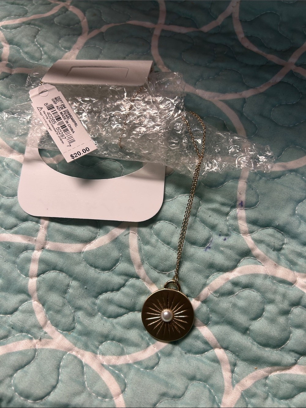 Anna & Ava Gold Sunburst Medallion Necklace with Pearl Accent